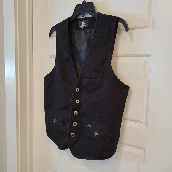 ROCK & REPUBLIC MEN'S BLACK WESTERN DENIM VEST SIZE MEDIUM - Picture 4 of 10